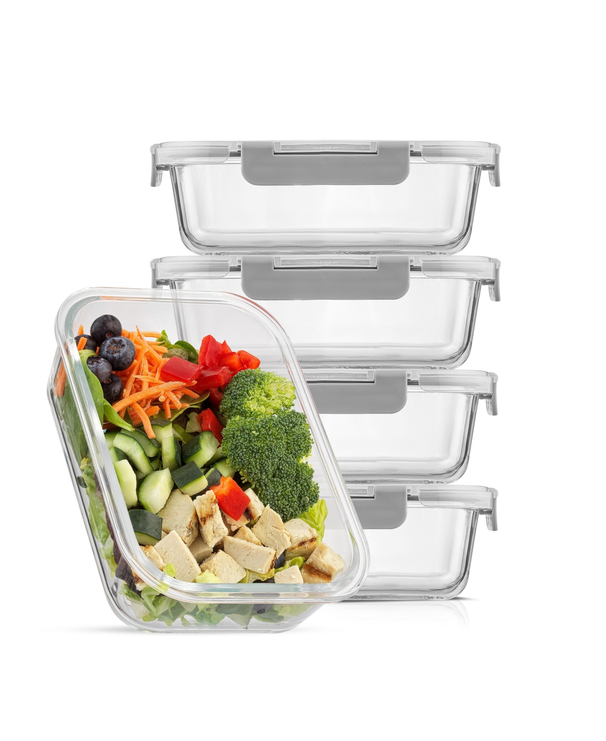 Joyjolt Glass Meal Prep Containers, Set Of 5 In Clear,gray