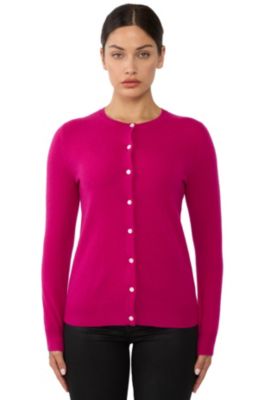 Women's 100% Cashmere Button Front Long Sleeve Crewneck Cardigan Sweater