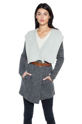 Women's 100% Pure Cashmere Long Sleeve 2-tone Double Face Cascade Open Cardigan Sweater