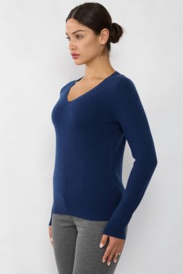 Women's 100% Pure Cashmere Long Sleeve Pullover V Neck Sweater