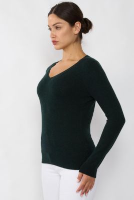 Women's 100% Pure Cashmere Long Sleeve Pullover V Neck Sweater