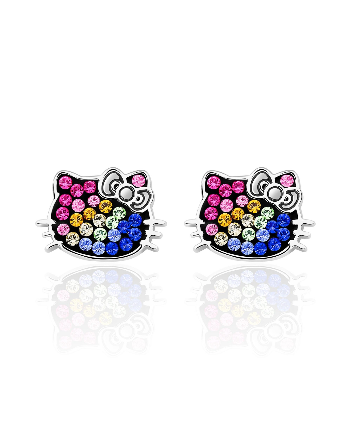 Sanrio Hello Kitty Rainbow Crystal Stud Earrings, officially licensed - Silver tone, pink, orange, green