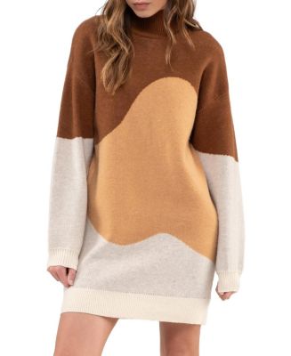 Blu Pepper Women's Mock Neck Abstract Colorblock Knit Sweater Dress - Macy's