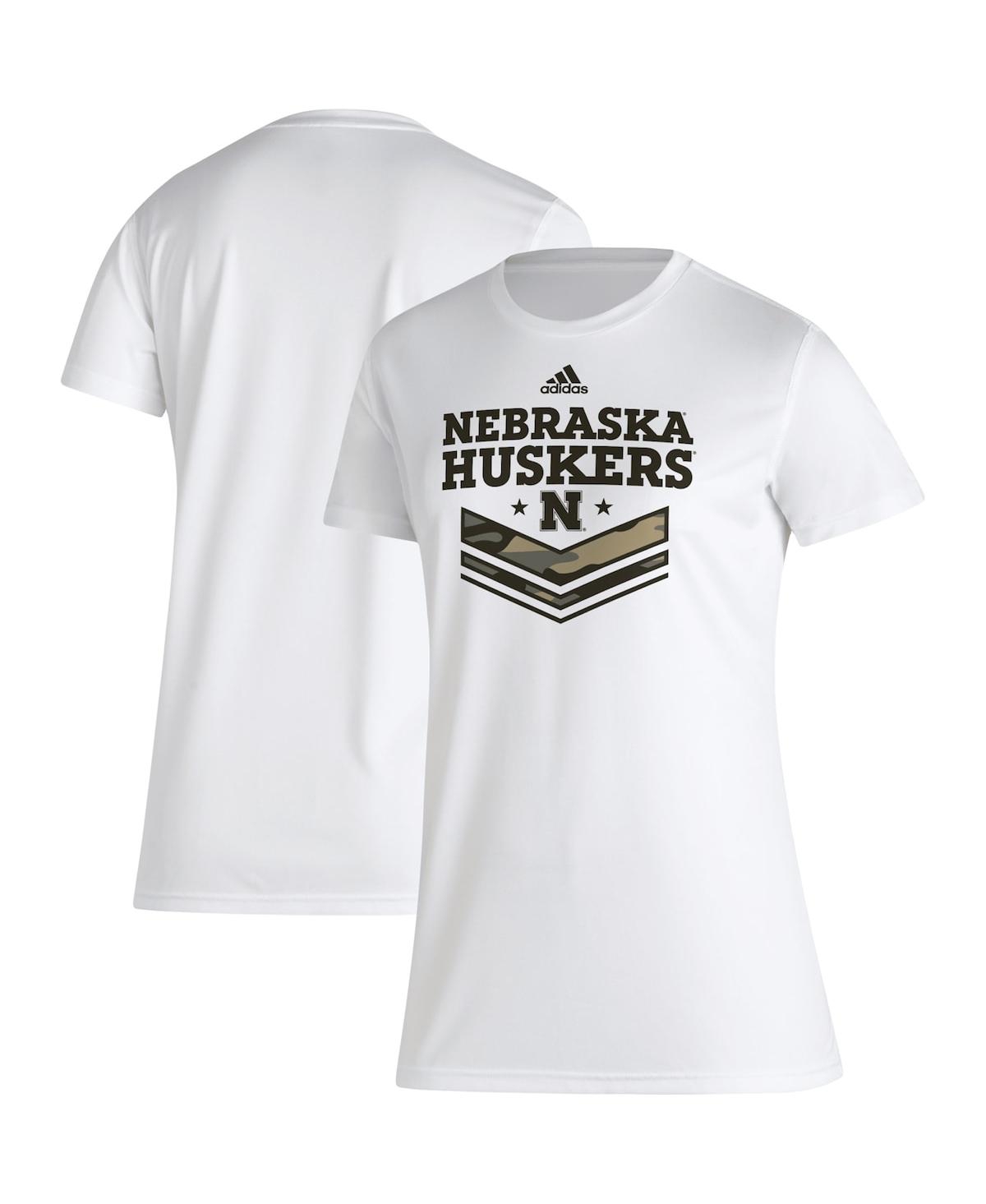 Shop Adidas Originals Women's Adidas White Nebraska Huskers Military-inspired Appreciation Aeroready T-shirt