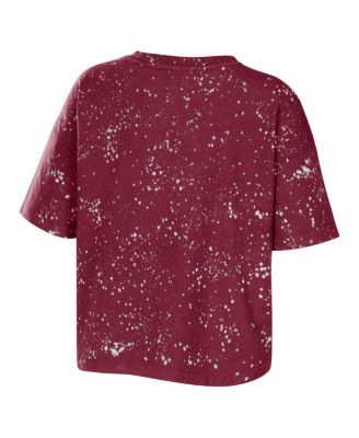 Women's Garnet Florida State Seminoles Bleach Wash Splatter Cropped Notch Neck T-shirt