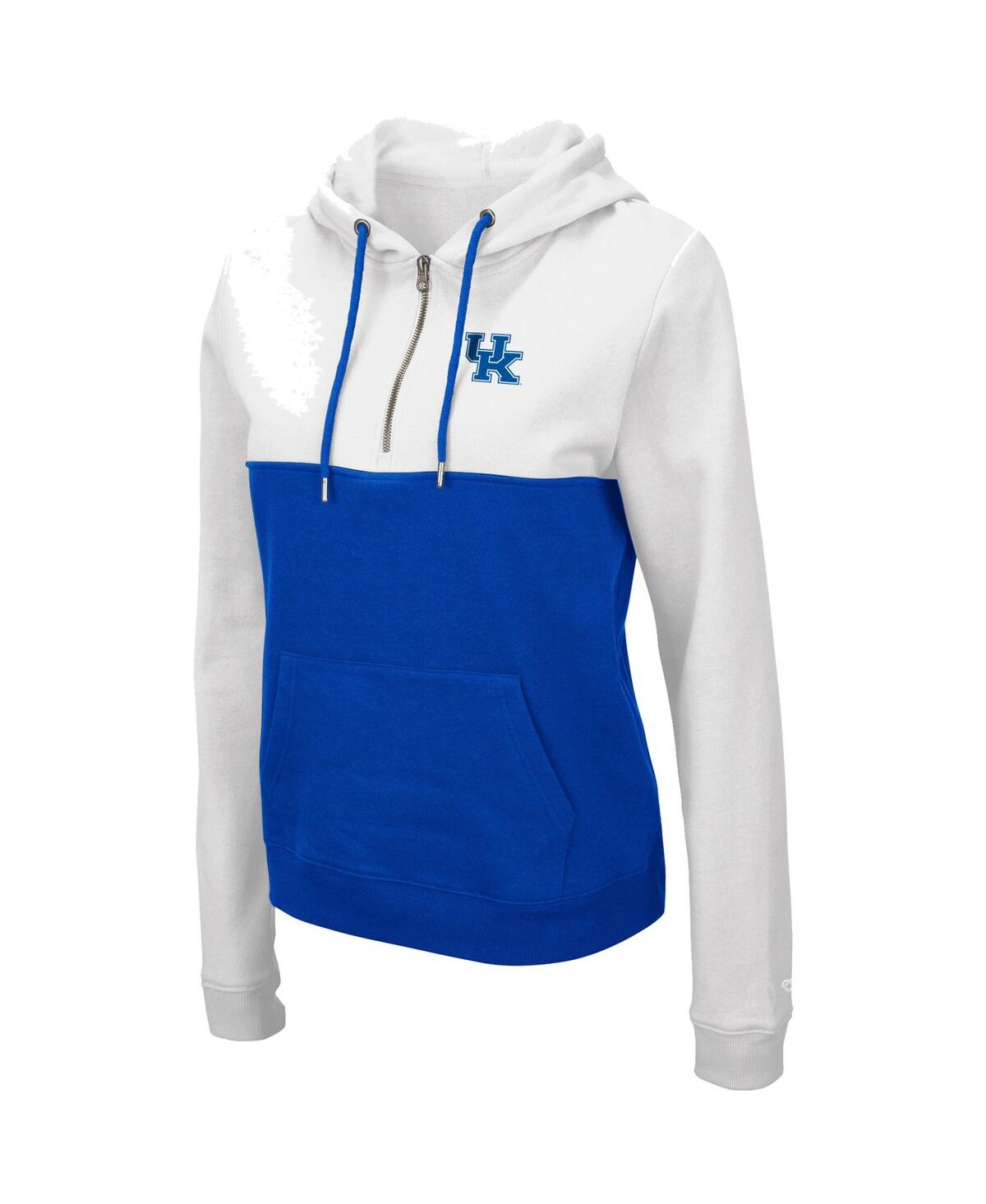 Colosseum Women's  White, Royal Kentucky Wildcats Aidan Lightweight Quarter-zip Hoodie In White,royal