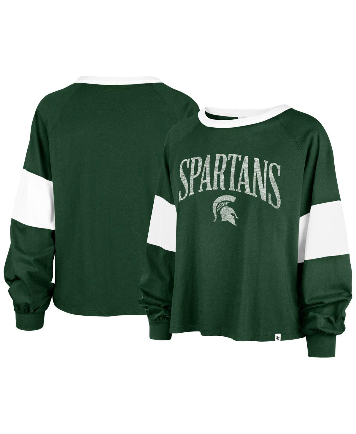47 Brand Women's ' Green Distressed Michigan State Spartans Upside Rhea Raglan Long Sleeve T-shirt