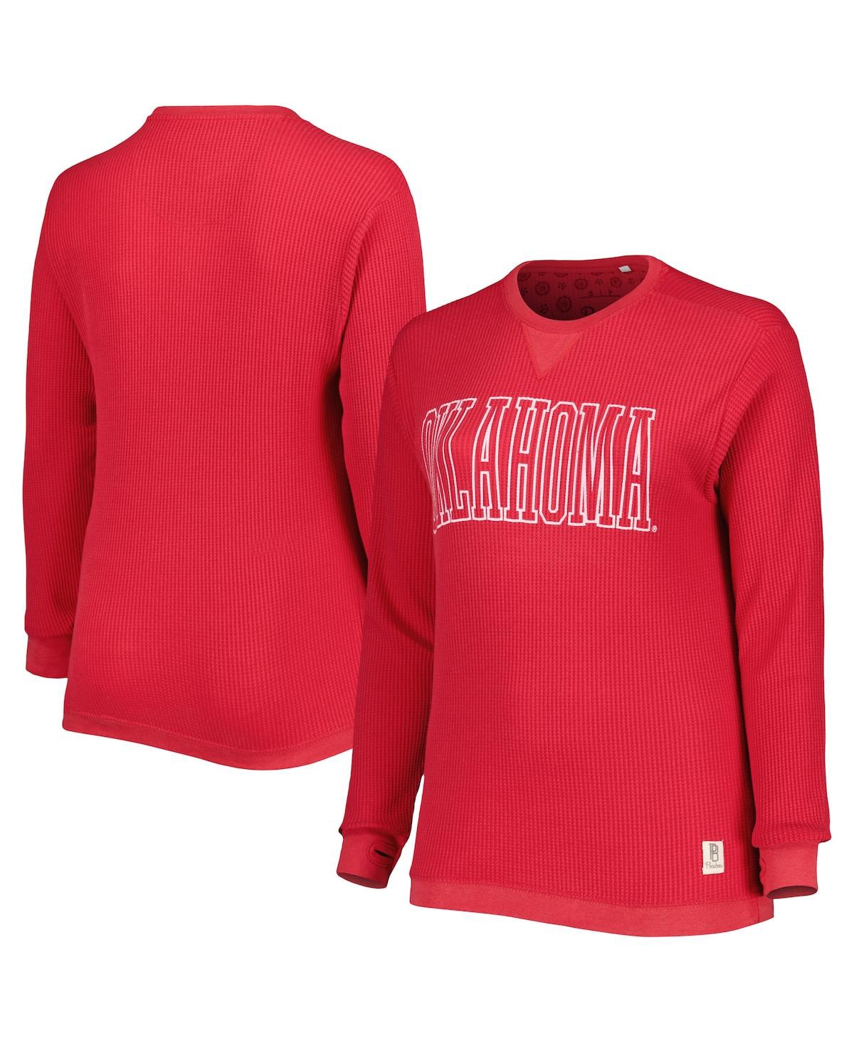Pressbox Women's  Crimson Oklahoma Sooners Surf Southlawn Waffle-knit Thermal Tri-blend Long Sleeve T