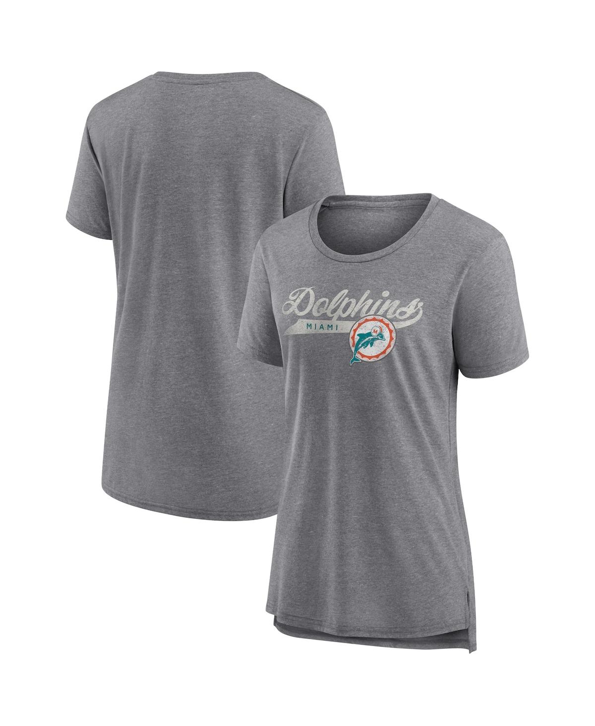 Fanatics Women's  Heather Gray Distressed Miami Dolphins Original Play Tri-blend T-shirt