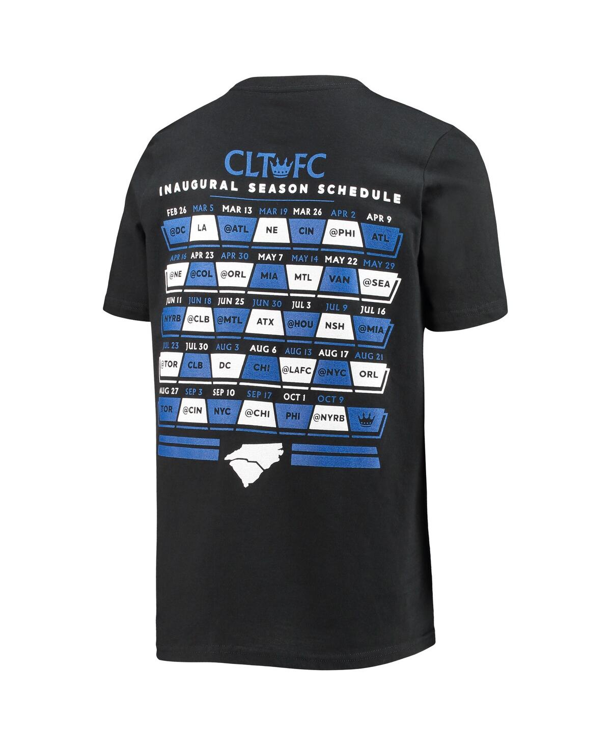 Outerstuff Big Boys Black Charlotte Fc Inaugural Schedule T-shirt In Black