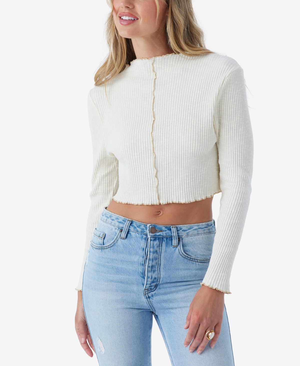 Shop O'neill Juniors' Lakey Ribbed Knit Top In Winter White