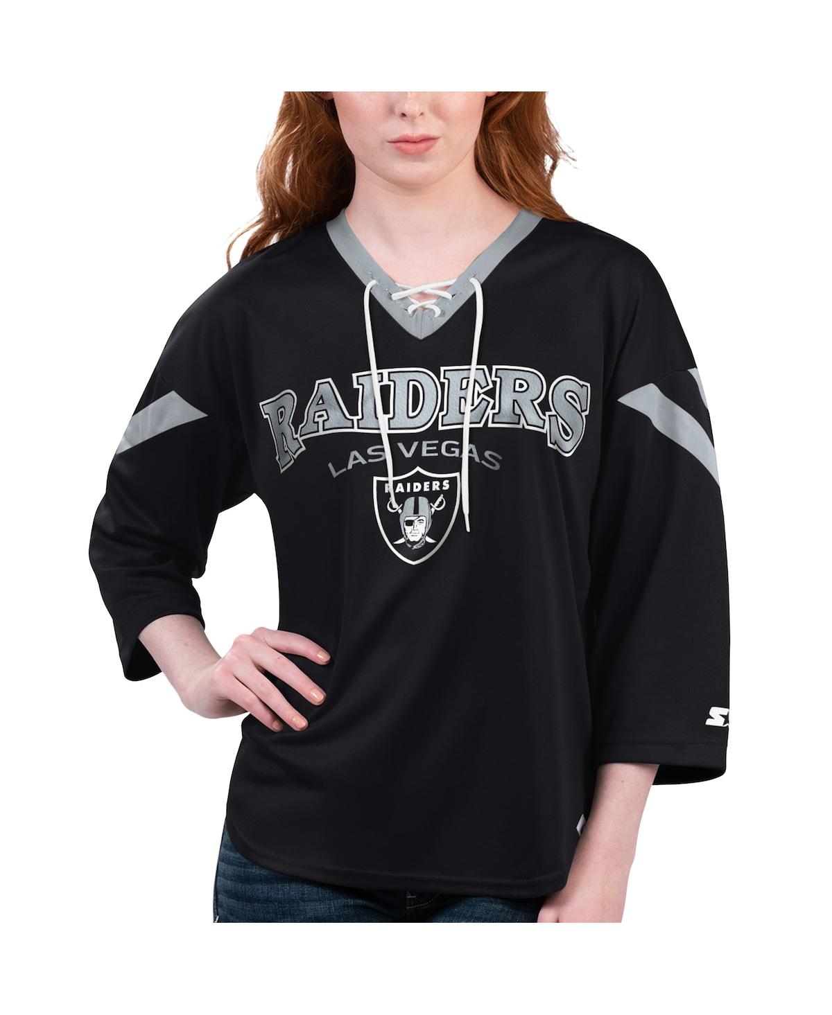 Shop Starter Women's  Black Las Vegas Raiders Rally Lace-up 3/4 Sleeve T-shirt