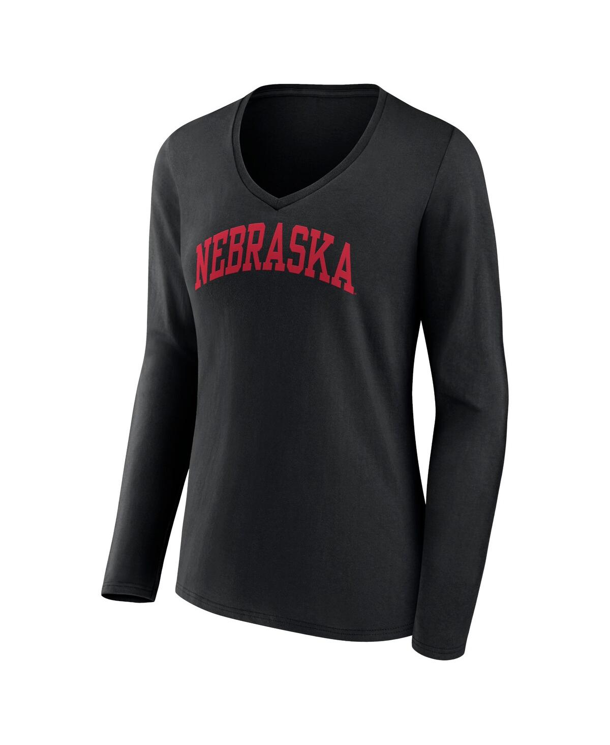 Women's FanaticsNebraska Huskers Basic Arch Long Sleeve V-Neck T-shirt - Black