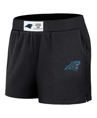 Women's Black Distressed Carolina Panthers Waffle Knit Long Sleeve T-shirt and Shorts Lounge Set