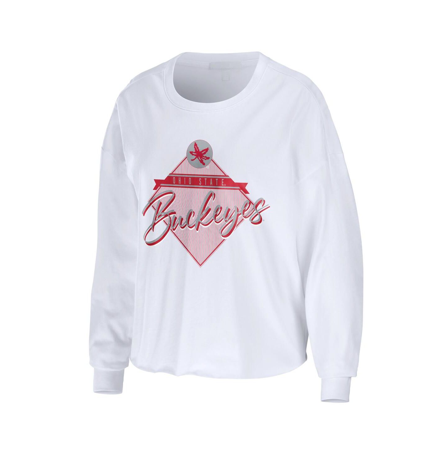 Женская футболка WEAR by Erin Andrews White Ohio State Buckeyes Diamond Long Sleeve Cropped — фото 3