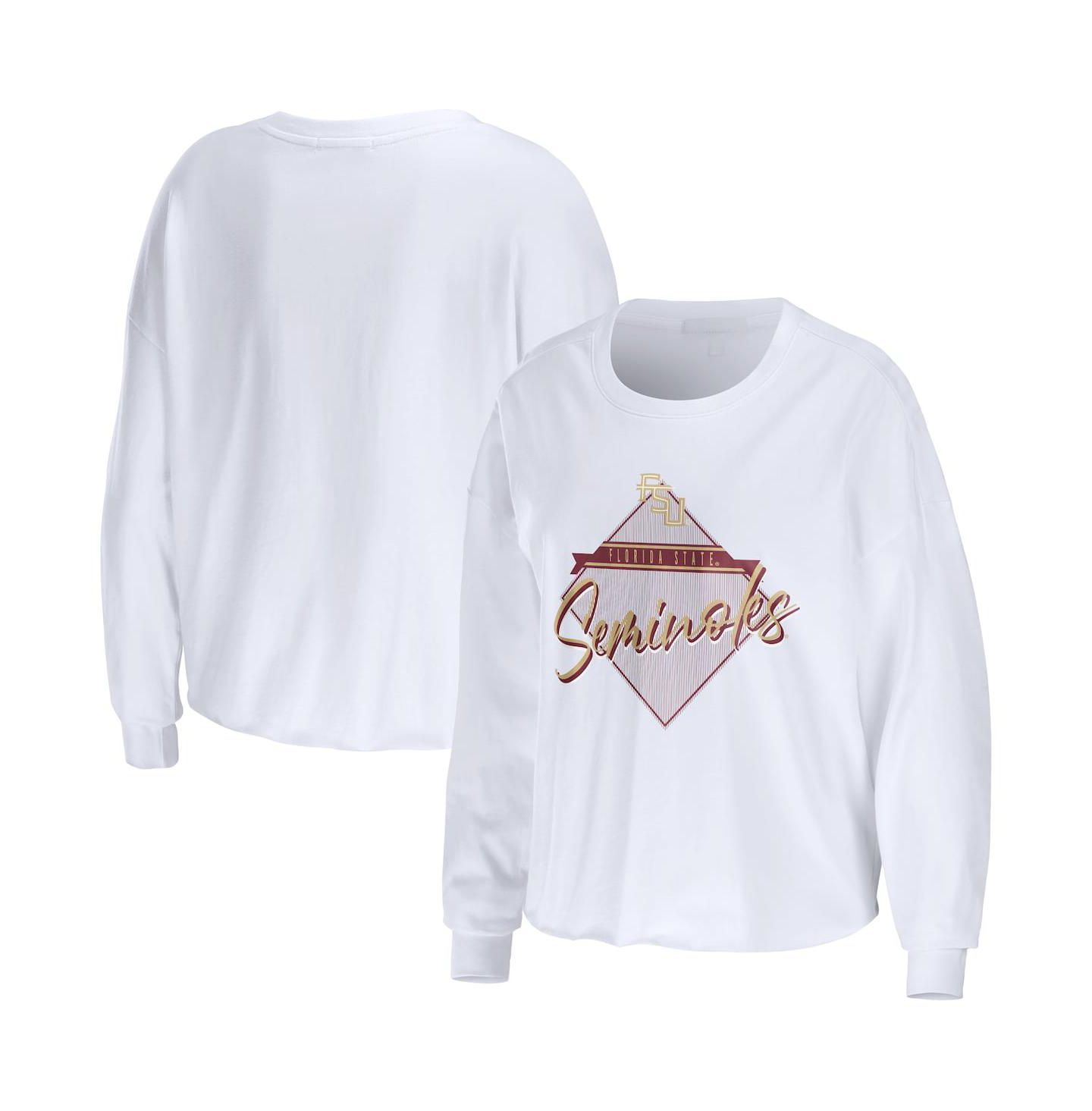 Женская футболка WEAR by Erin Andrews White Florida State Seminoles Diamond Long Sleeve Cropped — фото 1