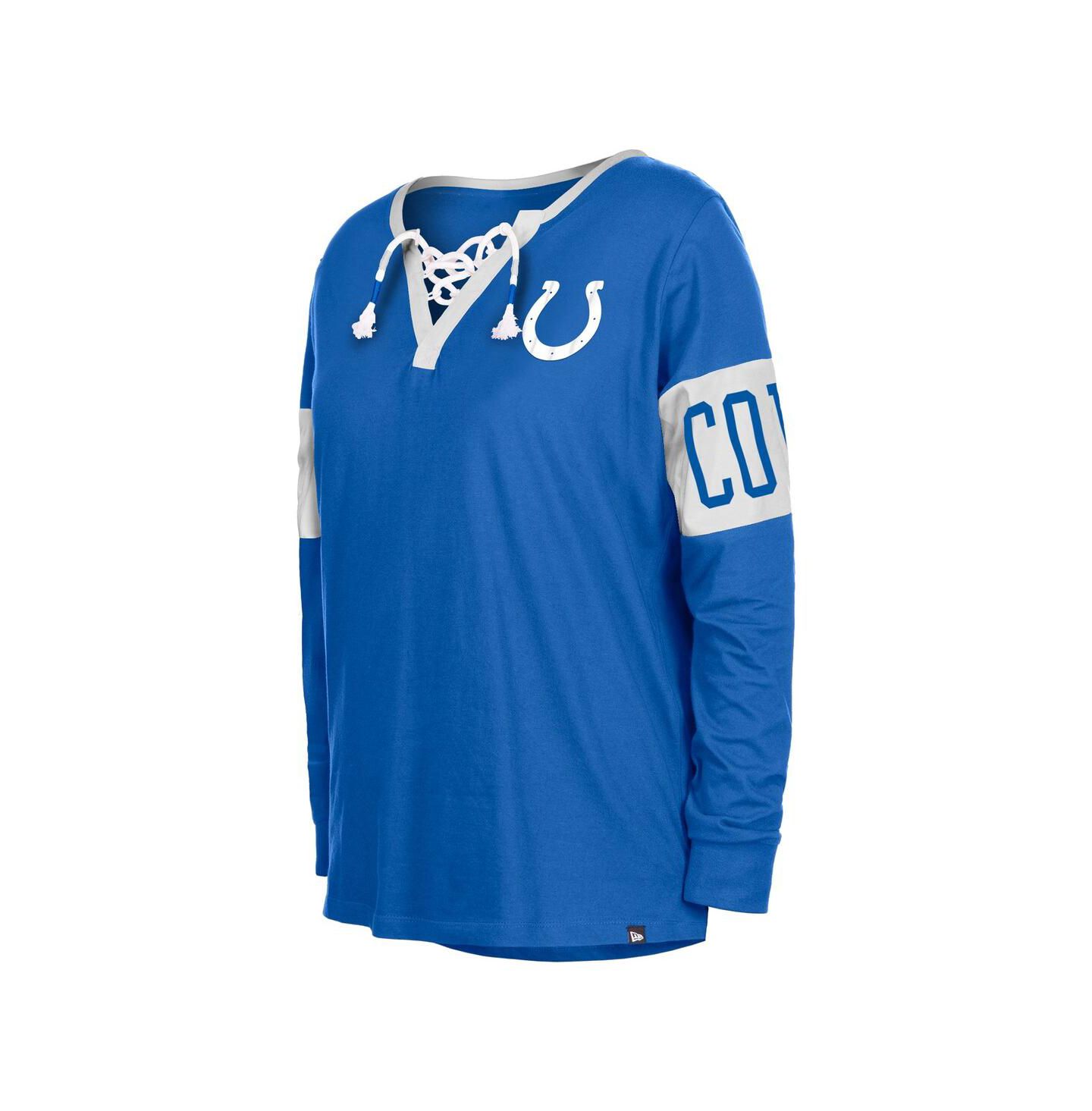 Женская футболка New Era Blue Indianapolis Colts Lace-Up Notch Neck Long Sleeve — фото 4