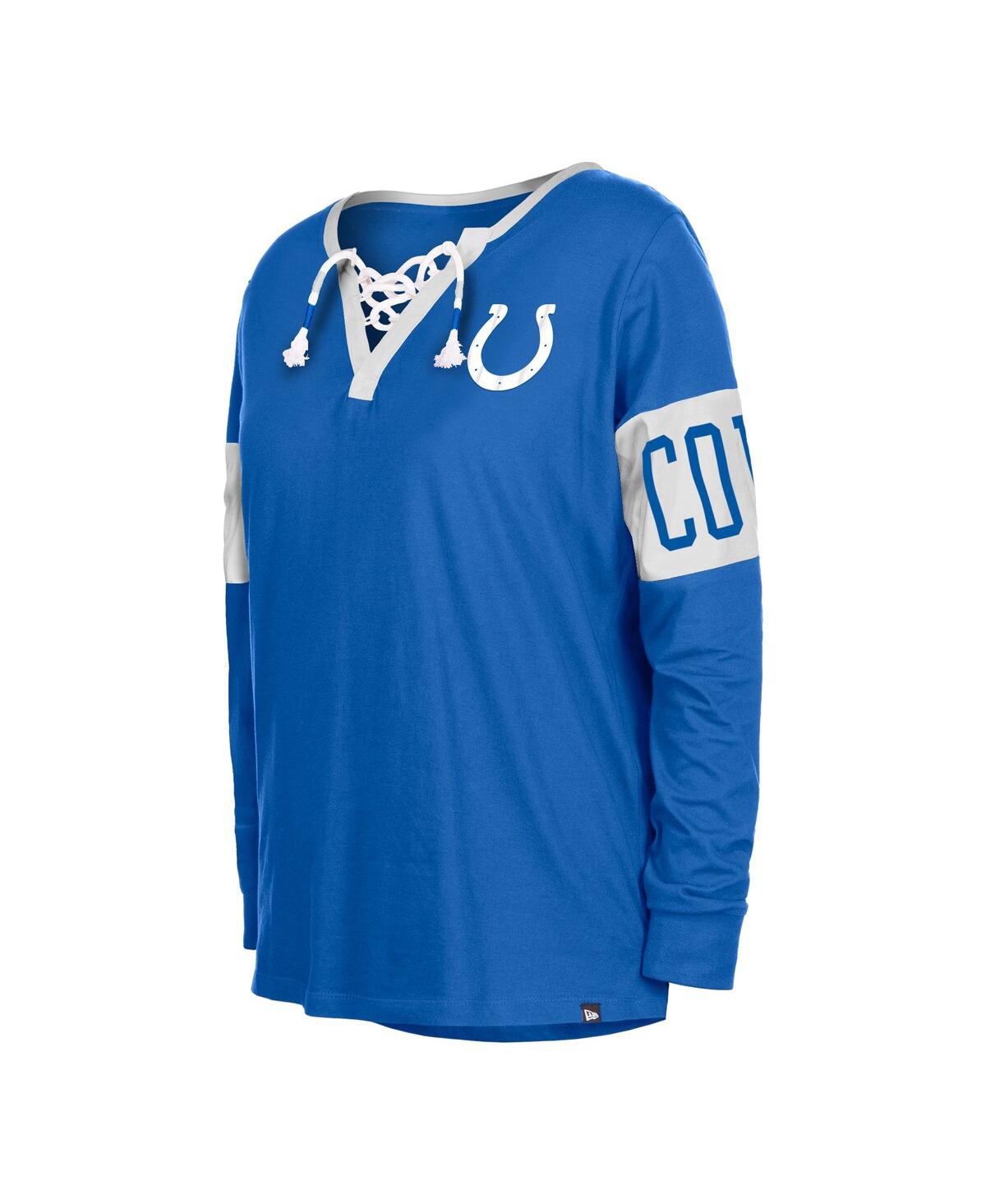 NEW ERA WOMEN'S NEW ERA BLUE INDIANAPOLIS COLTS LACE-UP NOTCH NECK LONG SLEEVE T-SHIRT 