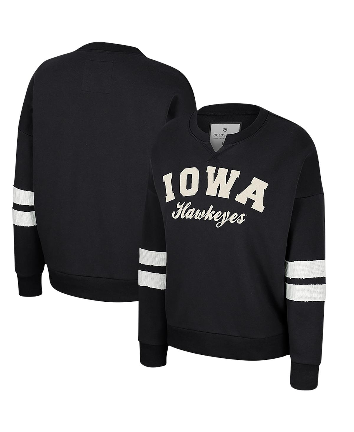 Women's Colosseum Black Distressed Iowa Hawkeyes Perfect DateÂ Notch Neck Pullover Sweatshirt - Black