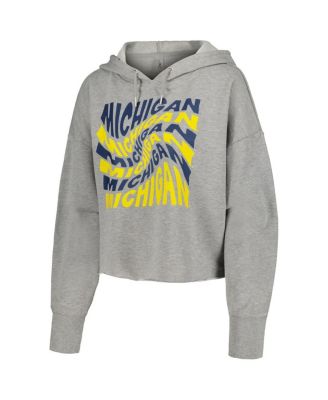 Women's Gray Michigan Wolverines Swirl Cropped Pullover Hoodie