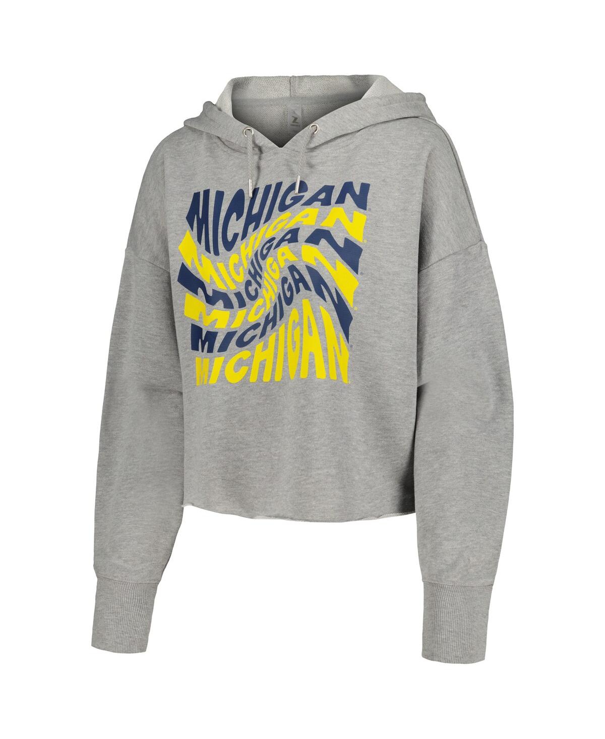 Shop Zoozatz Women's  Gray Michigan Wolverines Swirl Cropped Pullover Hoodie
