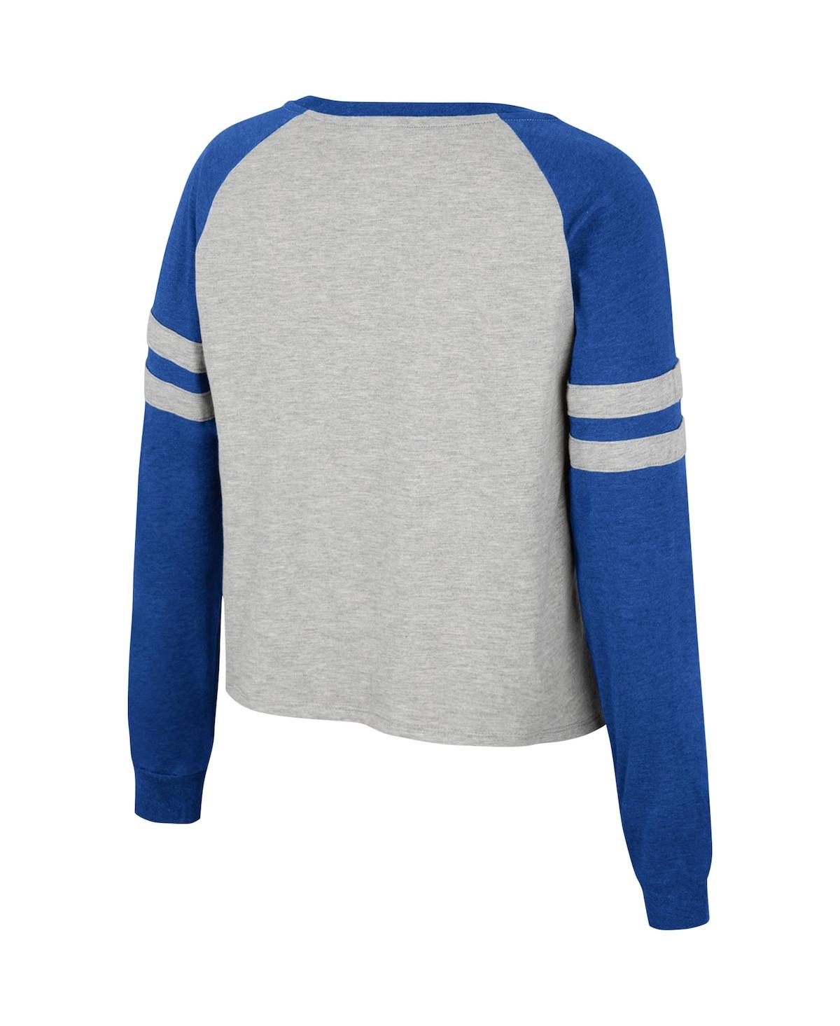 Colosseum Women's  Heather Gray Florida Gators I'm Gliding Here Raglan Long Sleeve Cropped T-shirt In Heather Gray