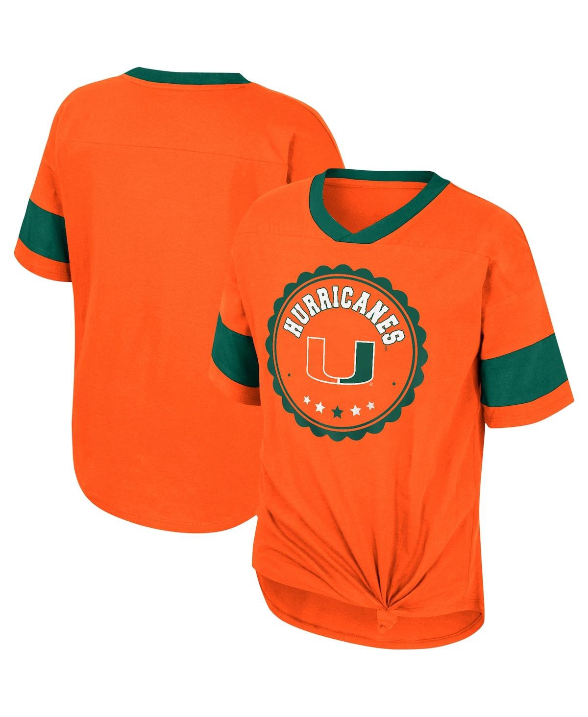 Colosseum Kids' Big Girls  Orange Miami Hurricanes Tomika Tie-front V-neck T-shirt