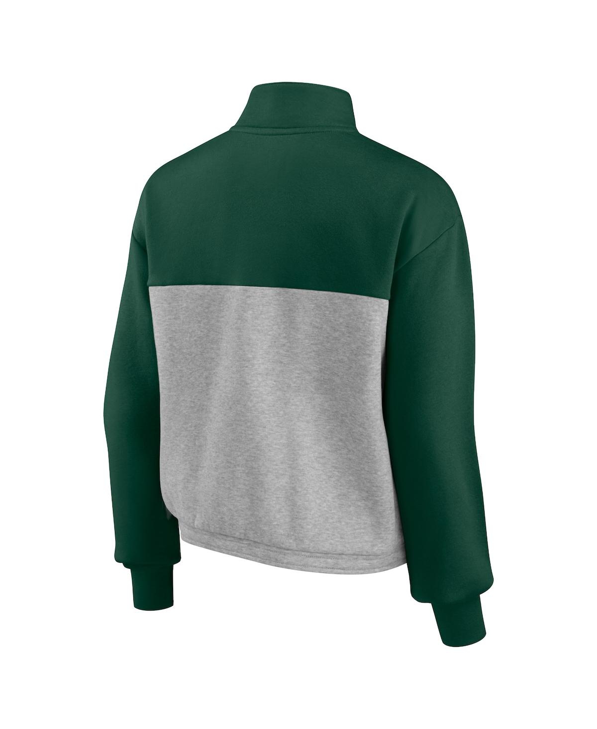 Fanatics Branded Green/heathered Gray Miami Hurricanes Sideline To Sideline Colorblock Quarter-zip J In Green,heathered Gray