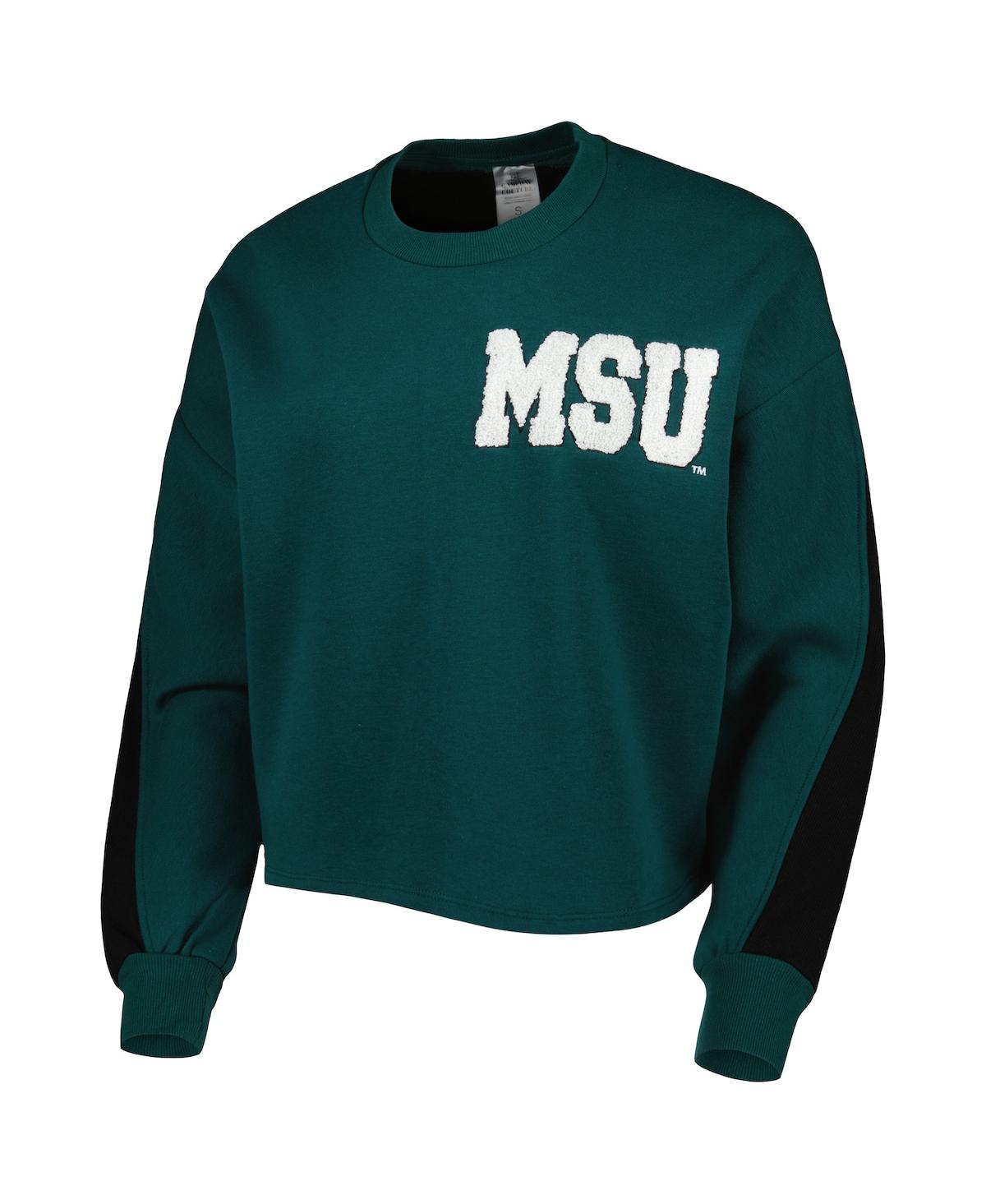 GAMEDAY COUTURE WOMEN'S GAMEDAY COUTURE GREEN MICHIGAN STATE SPARTANS BACK TO REALITY COLORBLOCK PULLOVER SWEATSHIRT 