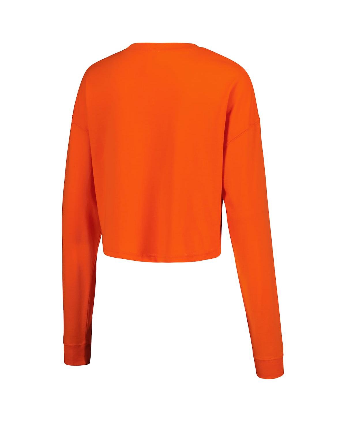 Shop Zoozatz Women's  Orange Clemson Tigers Arch Cropped Drop Shoulder Long Sleeve T-shirt