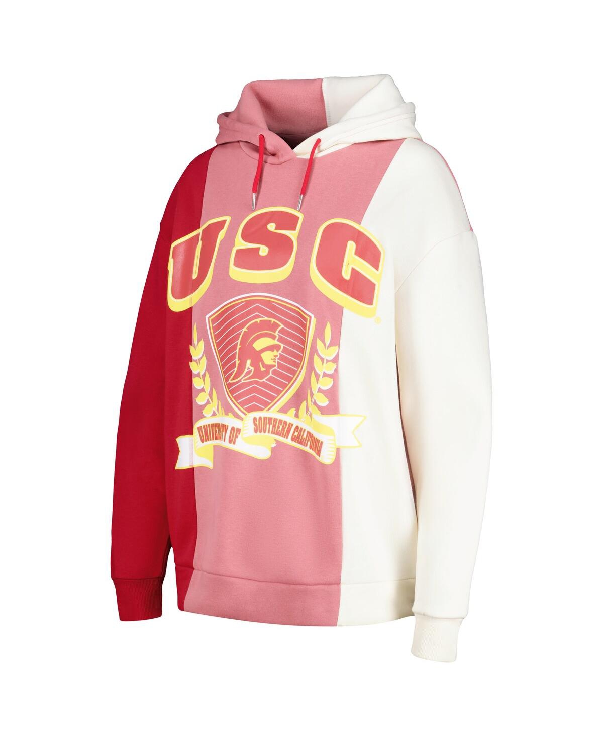 GAMEDAY COUTURE WOMEN'S GAMEDAY COUTURE CARDINAL USC TROJANS HALL OF FAME COLORBLOCK PULLOVER HOODIE 