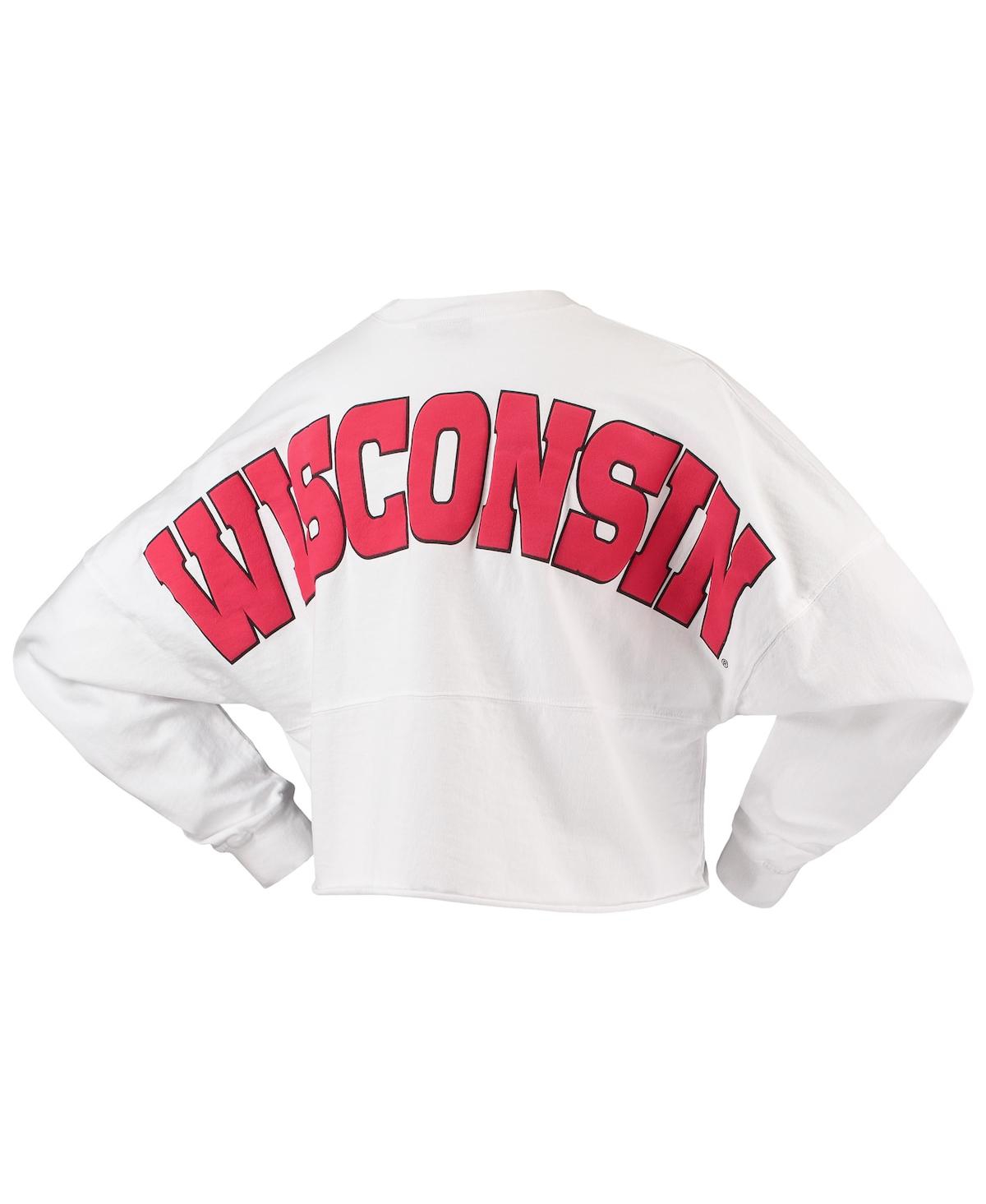 Shop Spirit Jersey Women's White Wisconsin Badgers Laurels Crop Long Sleeve T-shirt