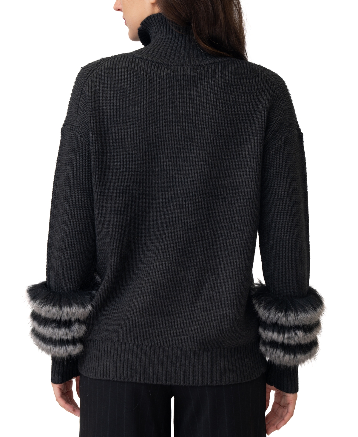 Shop Adrienne Landau Women's Wool-cuff Turtleneck Sweater In Grey