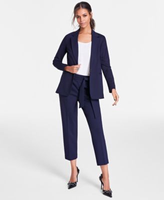 Bar Iii Womens Notch Collar Single Button Blazer Scoop Neck Camisole Tie Front Capri Pants Created For Macys In Black