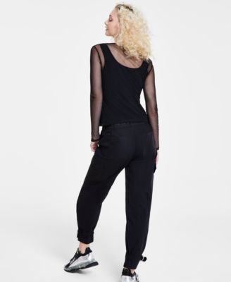 Women's Long-Sleeve Crewneck Mesh Top