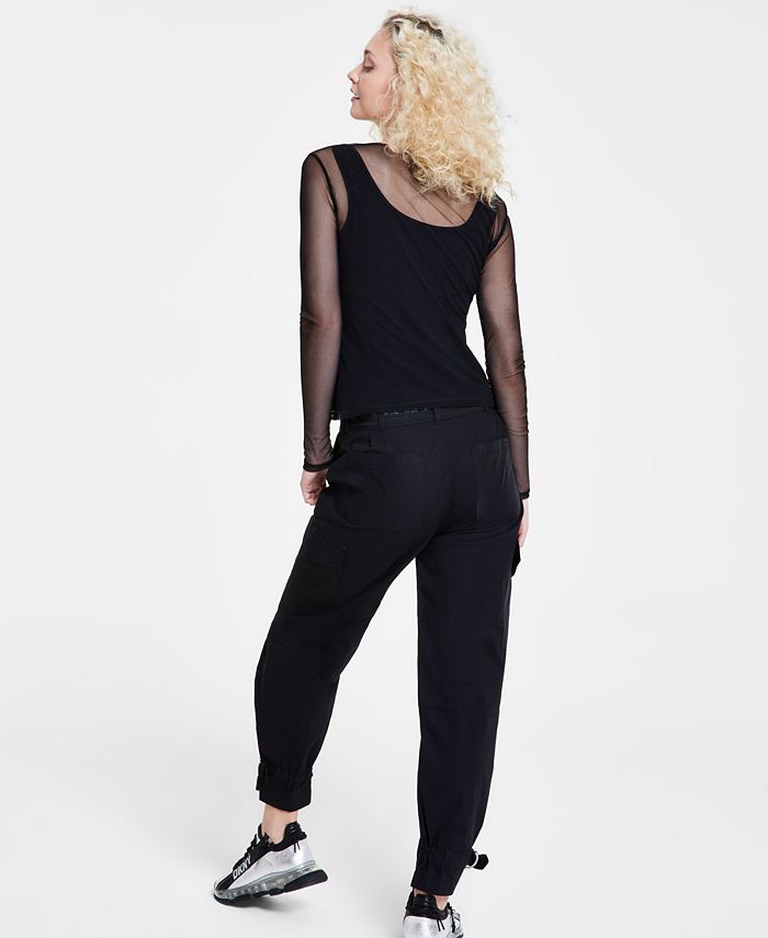 Dkny Jeans Womens SquareNeck LettuceEdge Top