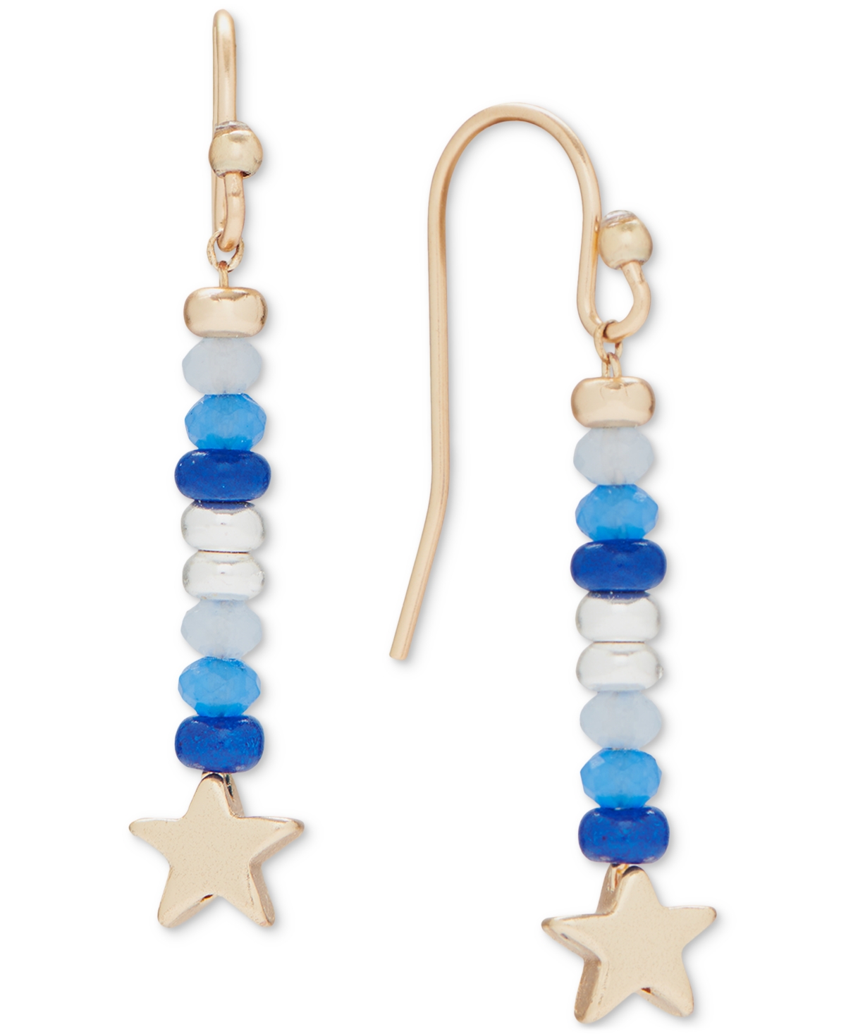 Lucky Brand Two-tone Star & Mixed Bead Linear Drop Earrings In Two Tone