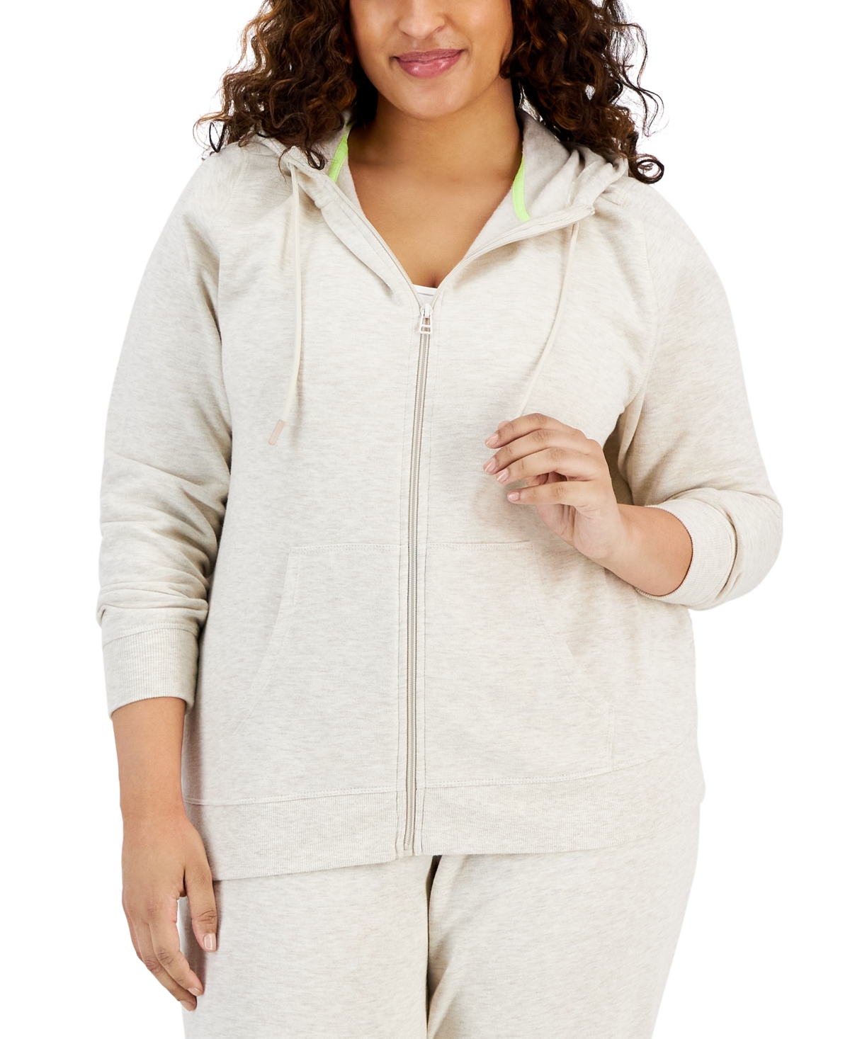 Id Ideology Women's Full-zip Hooded Sweatshirt, Created For Macy's In Light Sand Heather