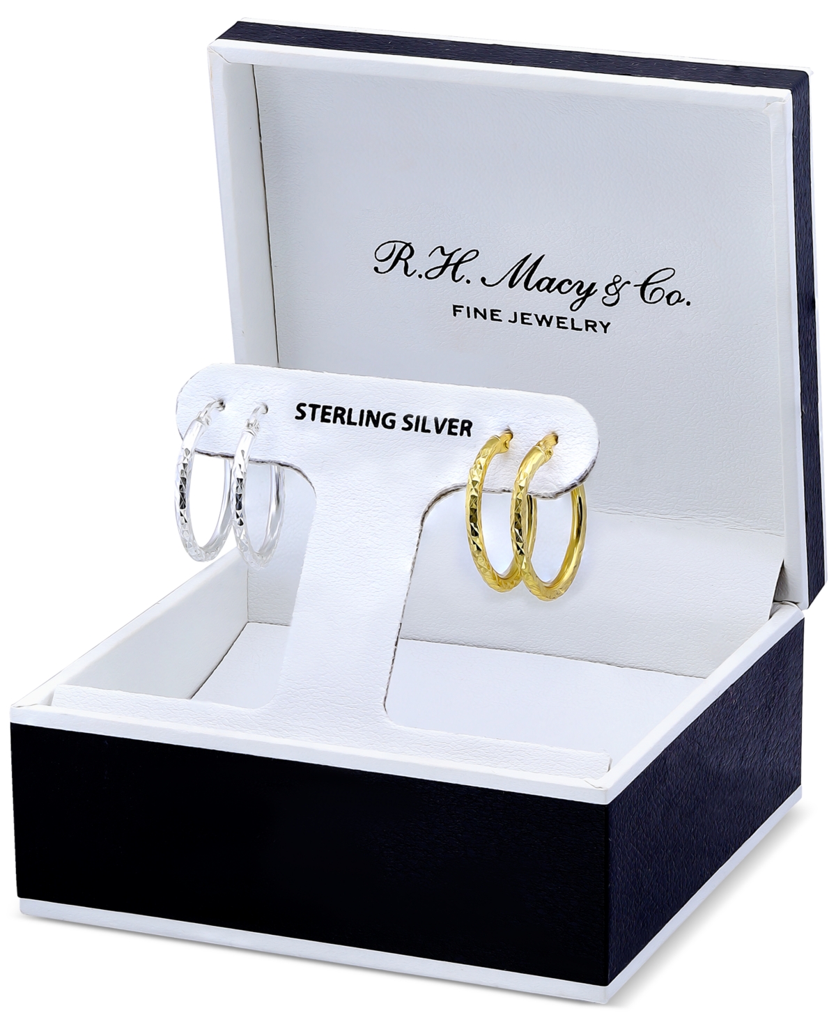2-Pc. Set Textured Hoop Earrings in Sterling Silver & 18k Gold-Plate, 20mm