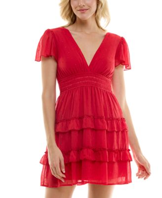 Speechless - Juniors' Chiffon Flutter-Sleeve Ruffle-Skirt Dress