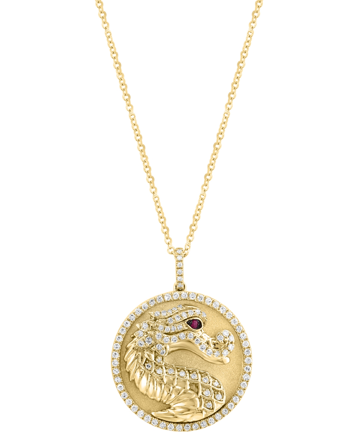 Effy Collection Effy Diamond (3/8 Ct. T.w.) & Ruby Dragon Disc 18" Pendant Necklace In 14k Gold