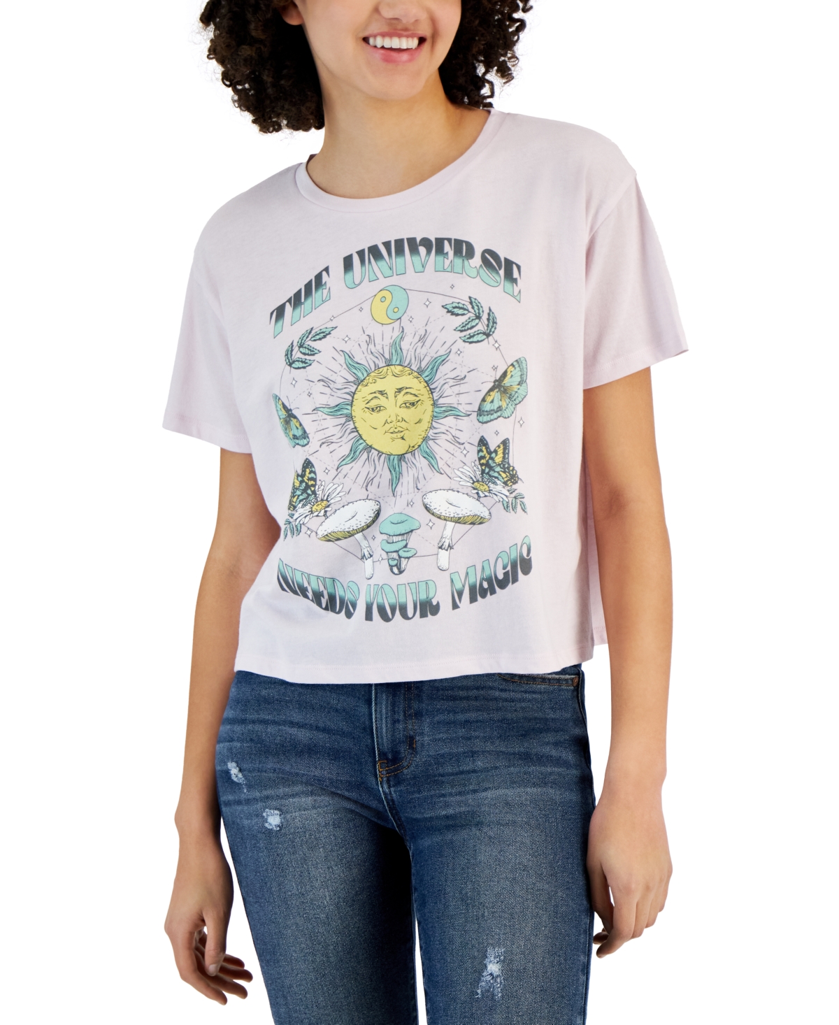 Juniors' Celestial Print Graphic T-Shirt - Lavender