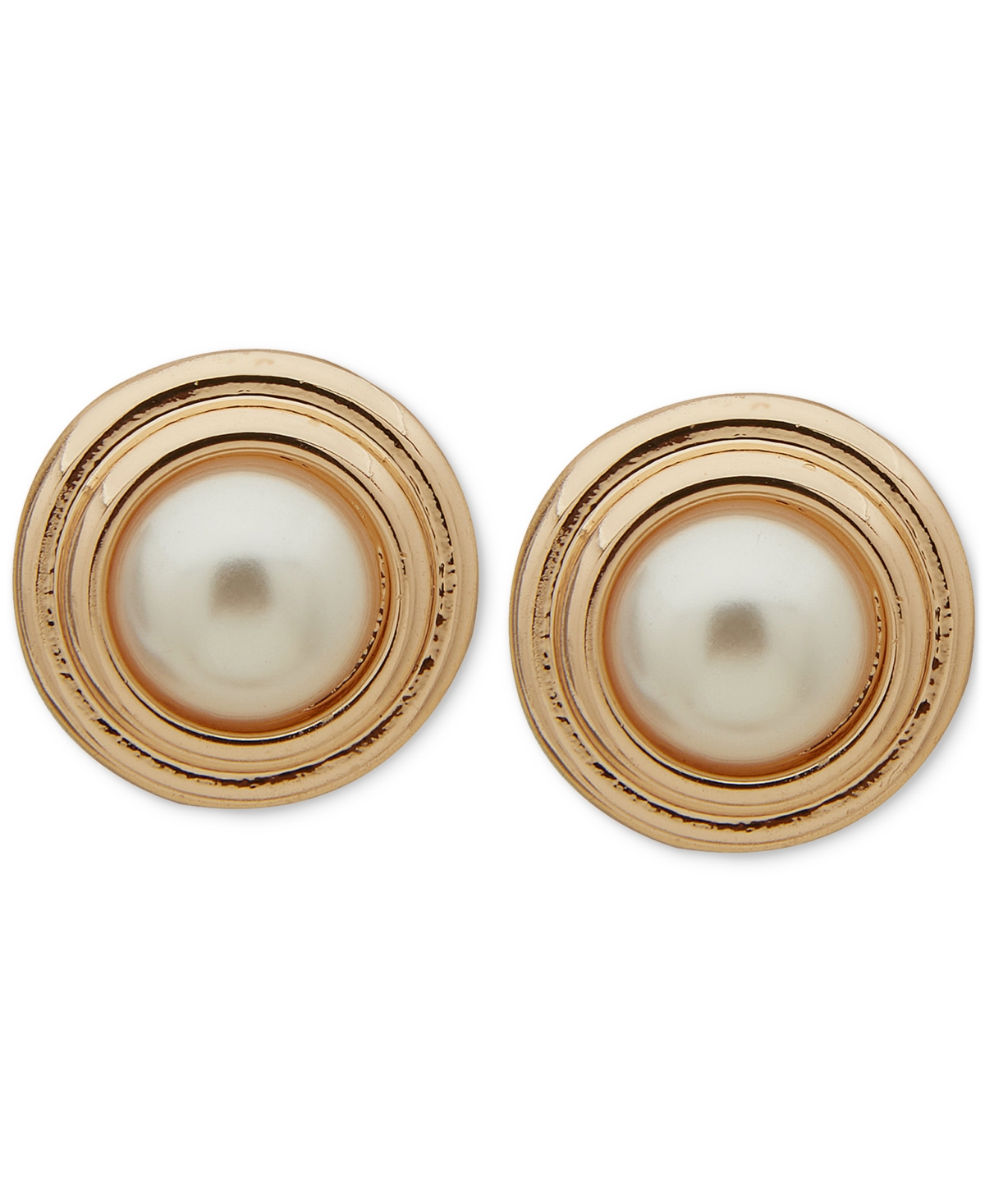Gold-Tone Imitation Pearl Cabochon Stud Earrings - Pearl