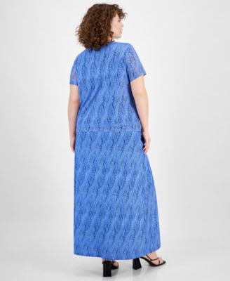 Shop Bar Iii Plus Size Printed Keyhole Mesh Top Ruched Slit Front Mesh Maxi Skirt Created For Macys In Wavy Dots