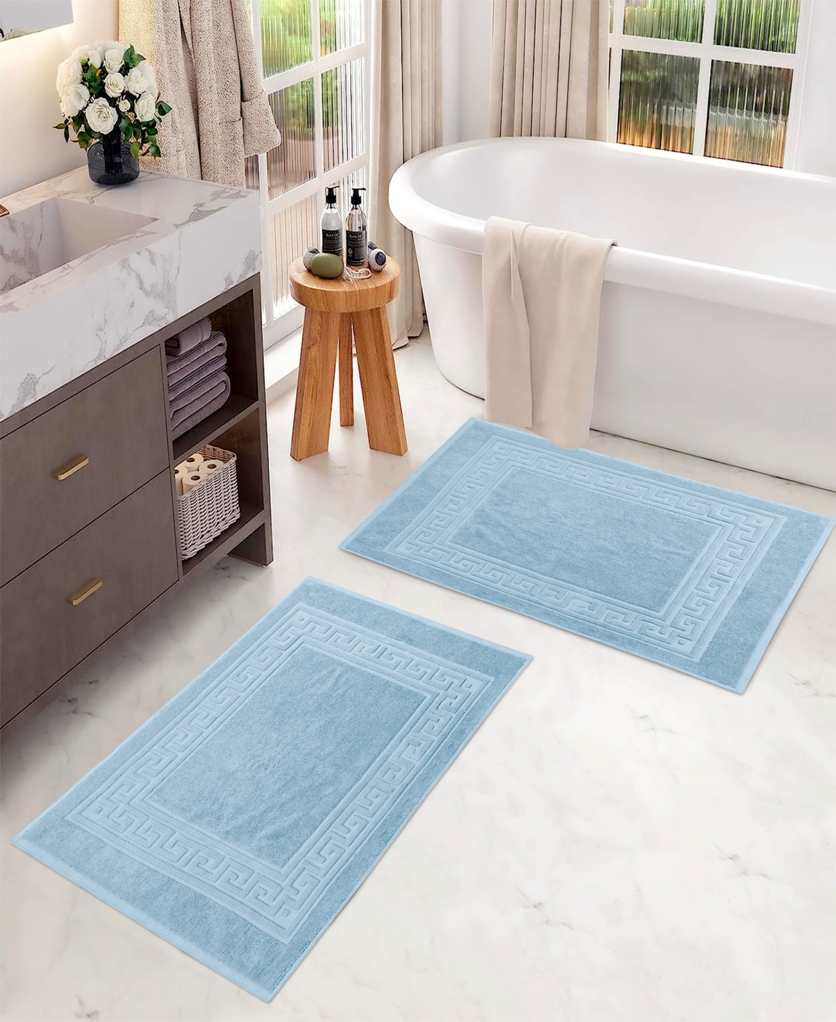 Superior Cotton Greek Key Infinity Border Bath Mat, Set of