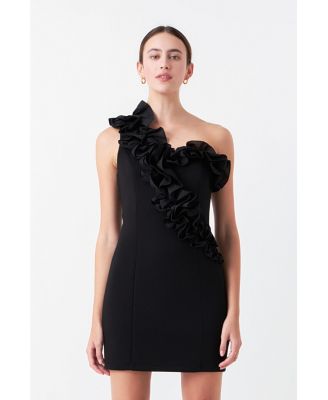 Women's Asymmetrical Ruffle Stretch Mini Dress