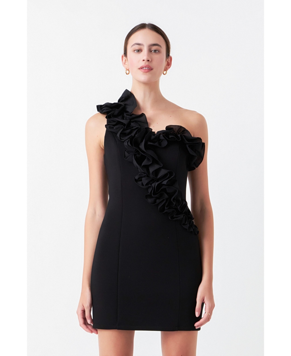 Women's Asymmetrical Ruffle Stretch Mini Dress