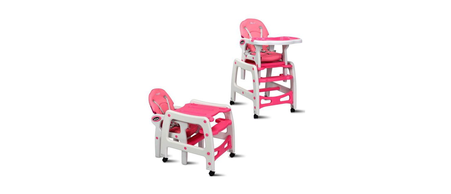 Girls 3-in-1 High Chair with Lockable Universal Wheels