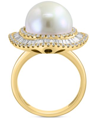 EFFY&reg; Freshwater Pearl (10mm) & Diamond (1-1/6 ct. t.w.) Halo Ring in 14k Gold