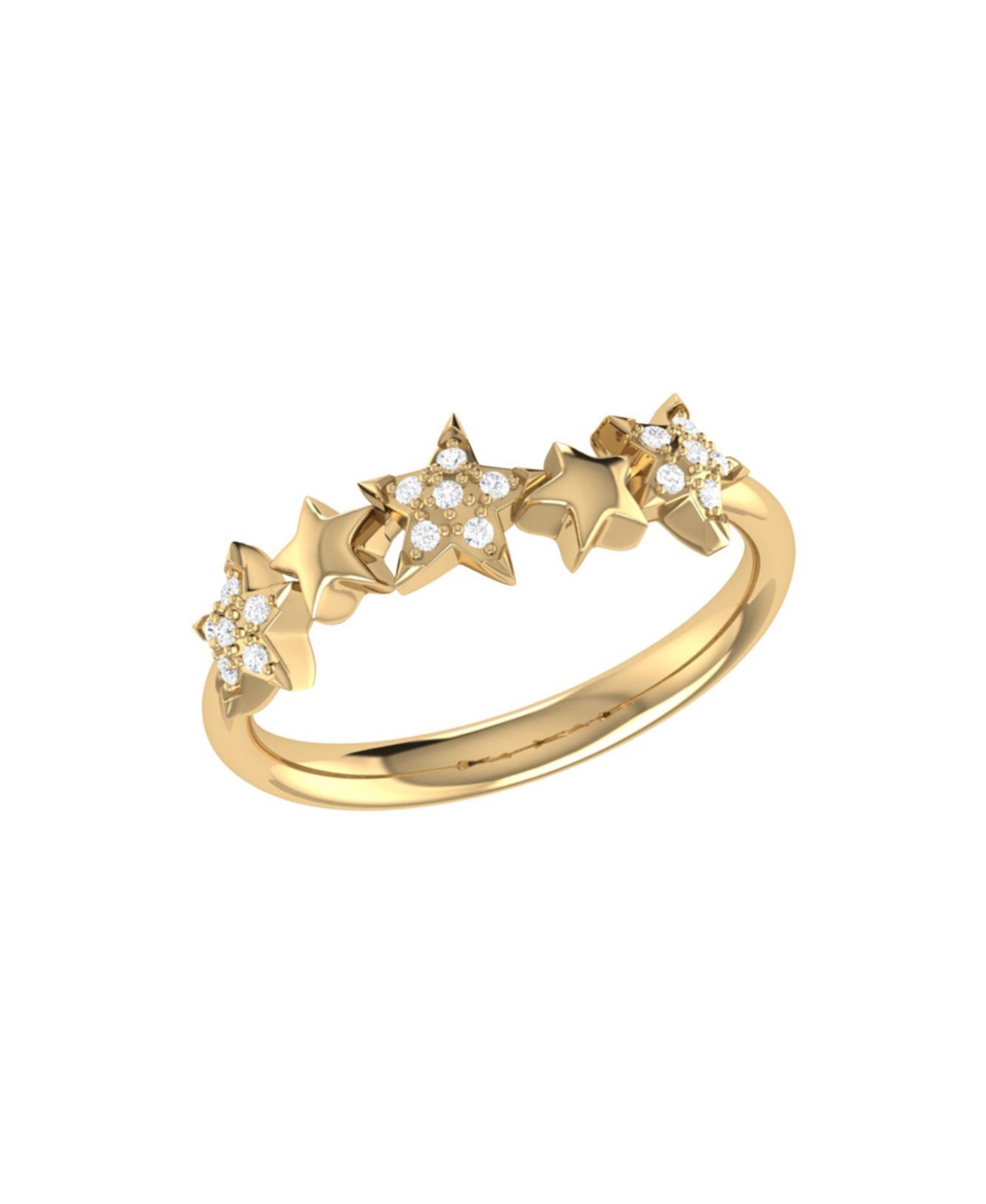 Sparkling Starry Lane Design Sterling Silver Diamond Women Ring - Yellow